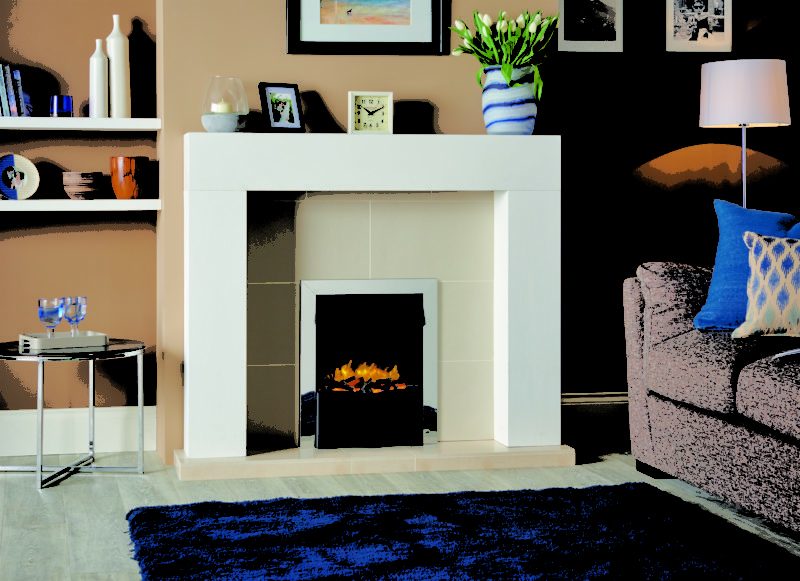 Logic2 electric wave with polished steel effect and matt black front with log effect fuel bed