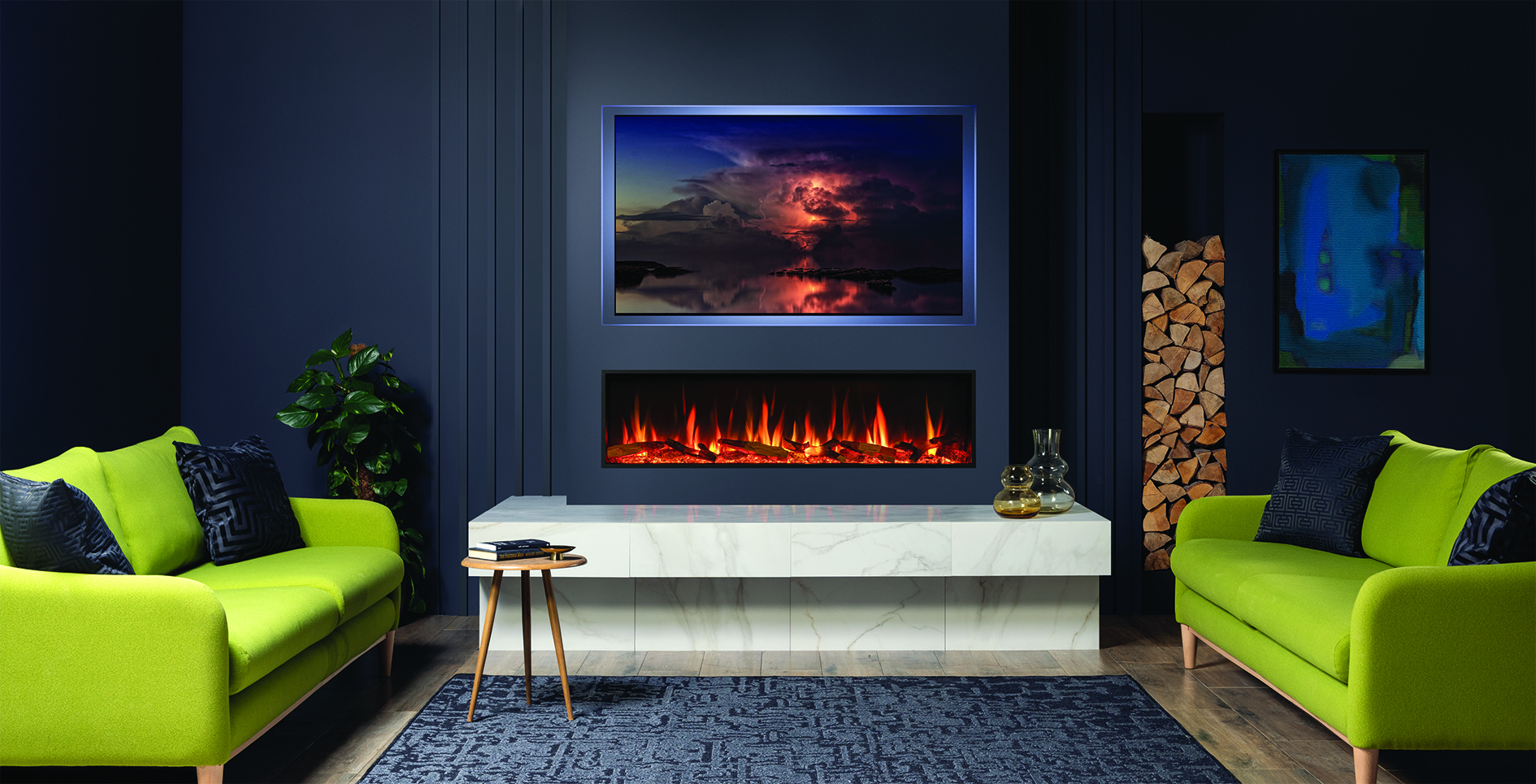 eStudio 135R Log Fuel Effect Shown With Optional Mood Lighting Kit